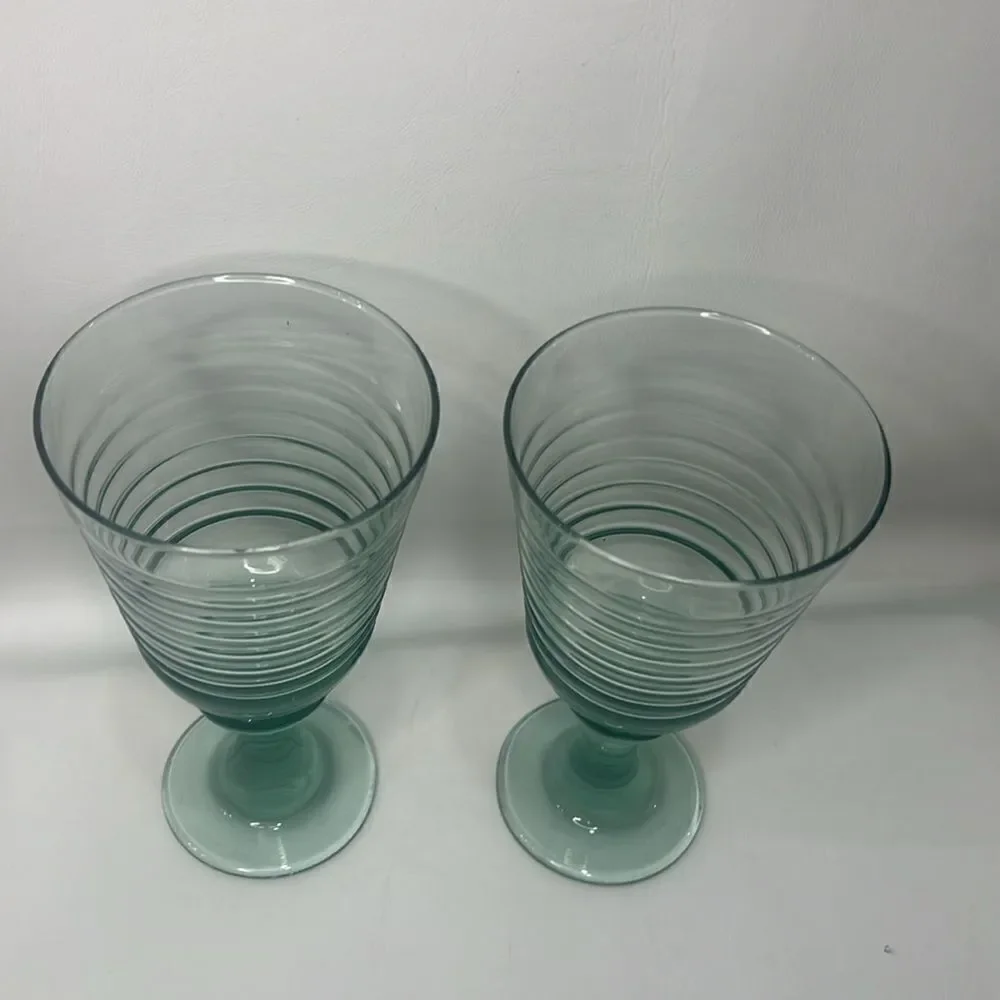 Libby Glass Company Sirrus Water Goblets Glasses Set 2 Insulator Vintage Green